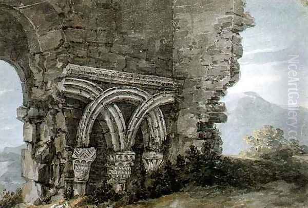 Saxon capitals in the walls of the church of the Hospice of St James Dunwich Suffolk Oil Painting by Thomas Hearne