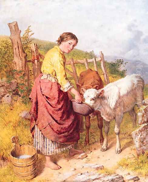 Feeding the Calves Oil Painting by Isaac Henzell