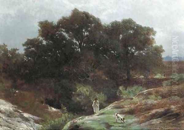 A shepherd on a sunlit heath, Barbizon by Louwrens Hanedoes