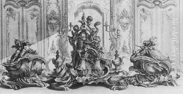 Design for a Large Centrepiece and Two Terrines in Silver 1735 Oil Painting by Gabriel Huquier