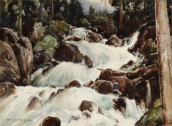 Waterfall In Lone Pine Creek In The High Sierras Oil Painting by Carl Oscar Borg