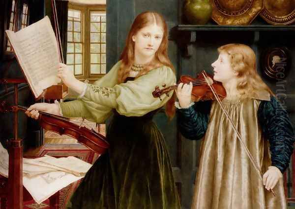 The Duet, Portrait Of Alexandra, Daughter Of Rev. G. Kitchin And Winifrid, Daughter Of The Painter Oil Painting by Henry Holiday