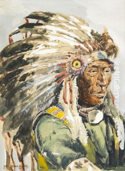 Blackfoot Indian Oil Painting by Carl Oscar Borg