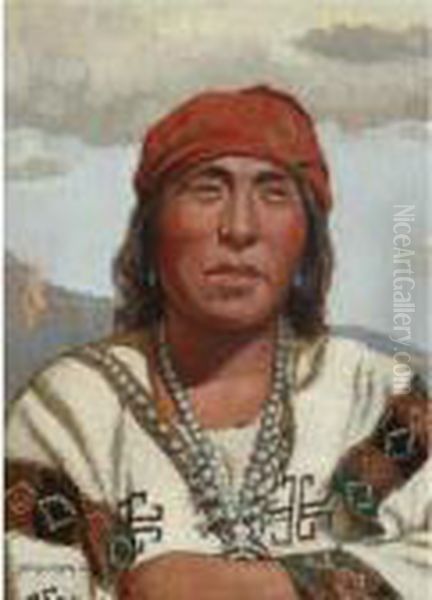 Taos Indian Oil Painting by Carl Oscar Borg