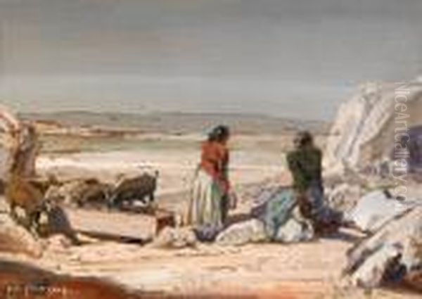 Kvinnor Med Getter - Navajo Oil Painting by Carl Oscar Borg