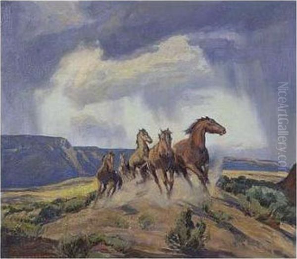 Wild Horses, Nevada Oil Painting by Carl Oscar Borg