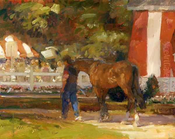 At The Trac, Saratoga Oil Painting by Valerie Hinz