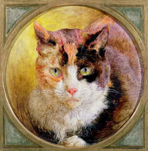 A Head Study of a Tortoiseshell Cat Oil Painting by William Huggins