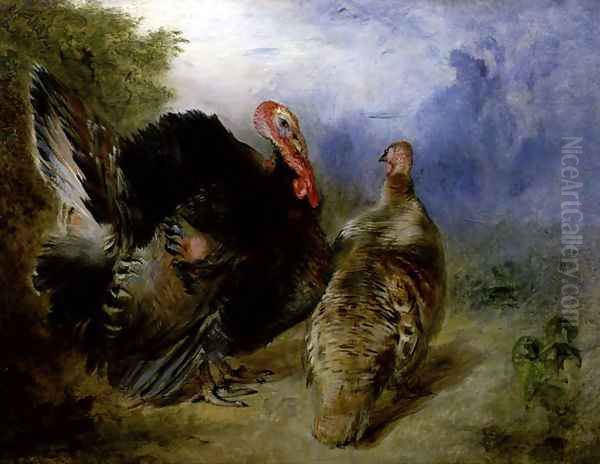 Turkeys Oil Painting by William Huggins