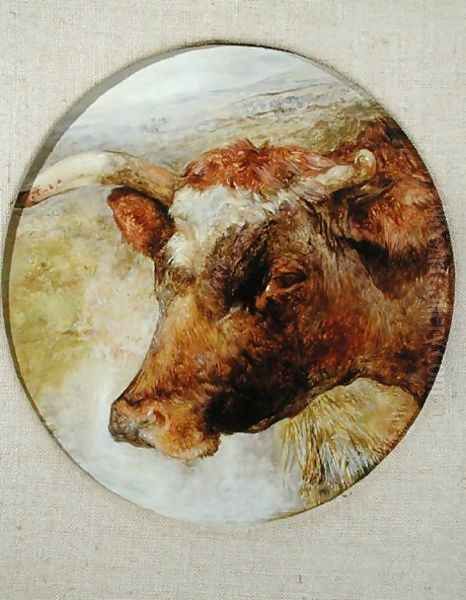 Head of a Longhorn Cow Oil Painting by William Huggins