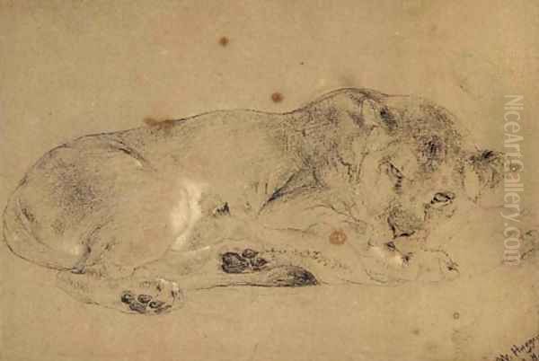 A lioness with her cub Oil Painting by William Huggins