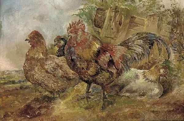 A cock and hens Oil Painting by William Huggins