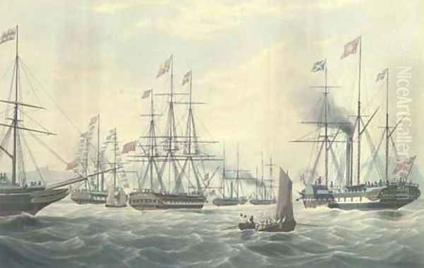 Royal George Yacht, conveying Her Majesty and Royal Consort to Edinburgh, August, 1842, by E. Duncan Oil Painting by William Huggins