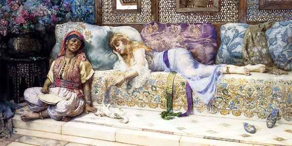 Ladies In Turkish Costume Playing With A Kitten Oil Painting by John Henry Henshall