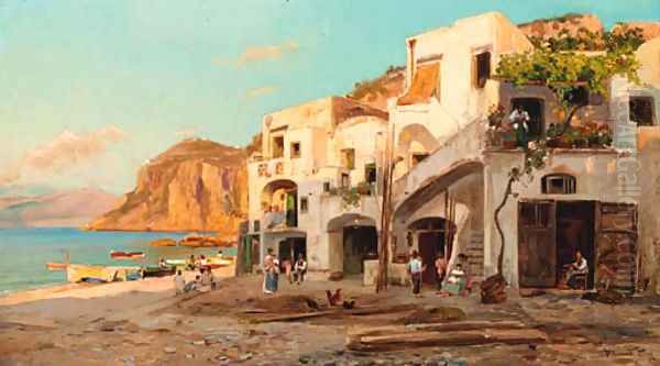 Houses by the beach, Capri Oil Painting by Bernard Hay