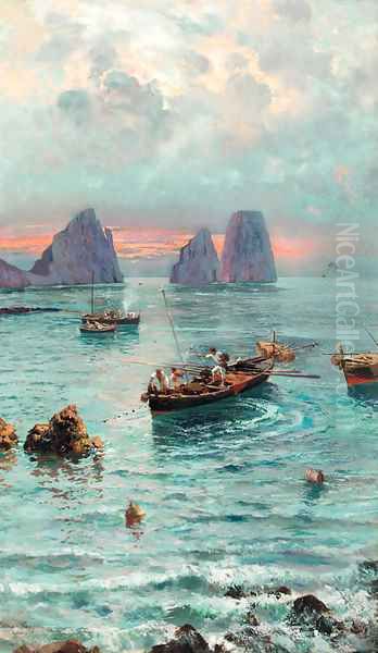 Fishermen off Capri Oil Painting by Bernard Hay