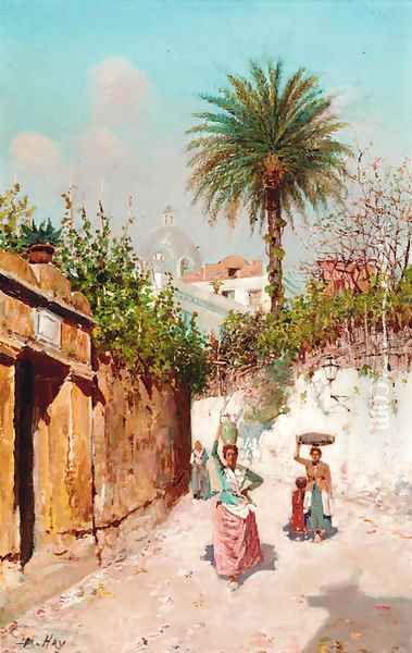 A Back Street, Capri Oil Painting by Bernard Hay