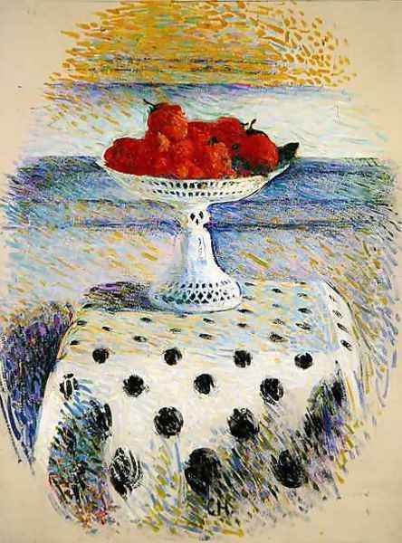 A Berlin Porcelain Bowl with Strawberries Oil Painting by Curt Herrmann