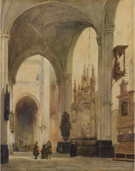 'grote Kerk Te Breda, Met 
Grafmonument Van Engelbert Ii Vannassau' - The Grote Church In Breda 
With The Memorial Tomb Ofengelbert Ii Of Nassau Oil Painting by Johannes Bosboom