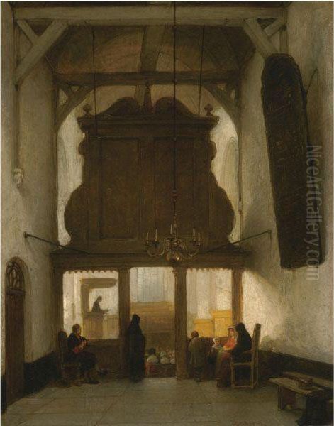 Figures In A Church Interior Oil Painting by Johannes Bosboom