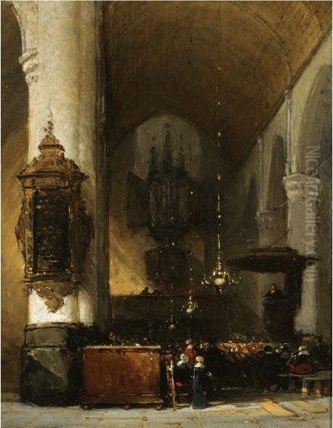 Interior Of The Grote Kerk, Leiden Oil Painting by Johannes Bosboom