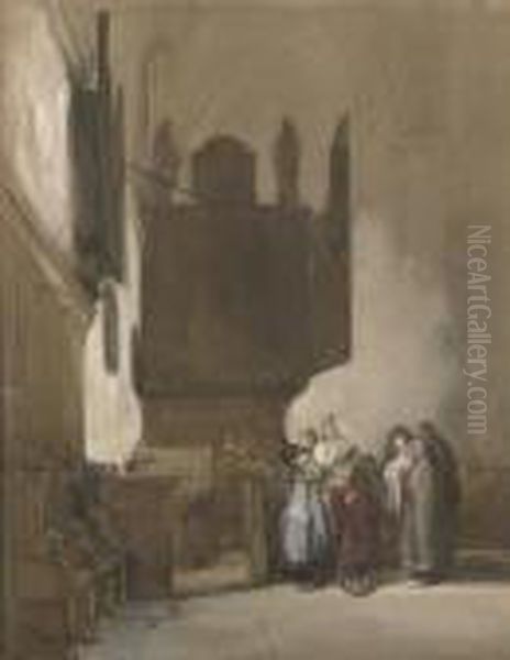 Baptism In A Church Oil Painting by Johannes Bosboom