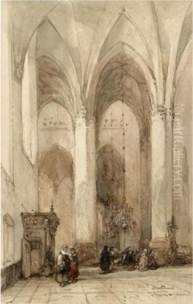 Figures In A Church Interior Oil Painting by Johannes Bosboom