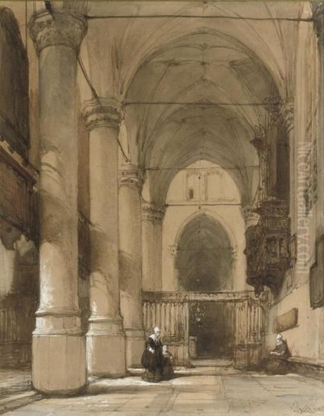 A Sunlit Church Interior by Johannes Bosboom