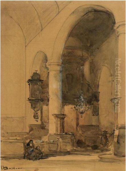 Figures In A Church Interior, Overschie Oil Painting by Johannes Bosboom