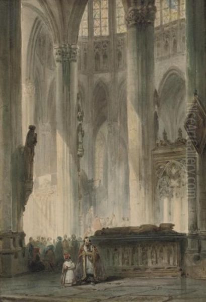 Figures In A Church Interior Oil Painting by Johannes Bosboom