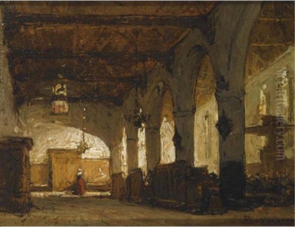 The Bakenesserkerk In Haarlem Oil Painting by Johannes Bosboom