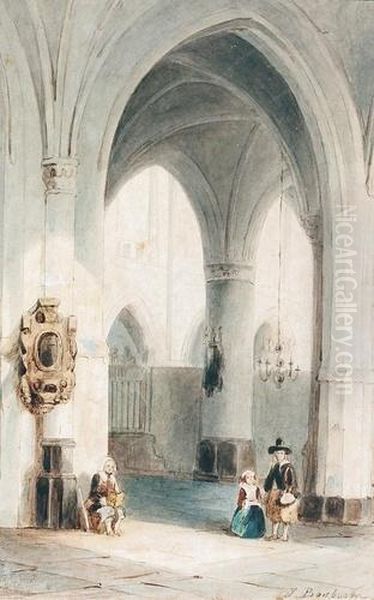 Interieur Einer Hollandischen Kirche. Oil Painting by Johannes Bosboom