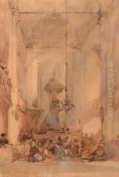 Figures In A Church Interior Oil Painting by Johannes Bosboom