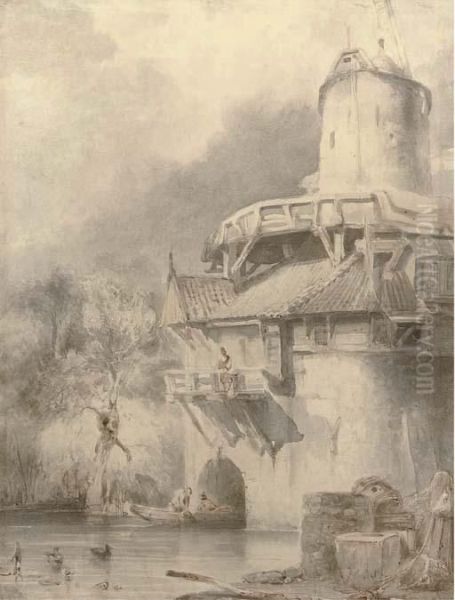 A Watermill In Leuven Oil Painting by Johannes Bosboom