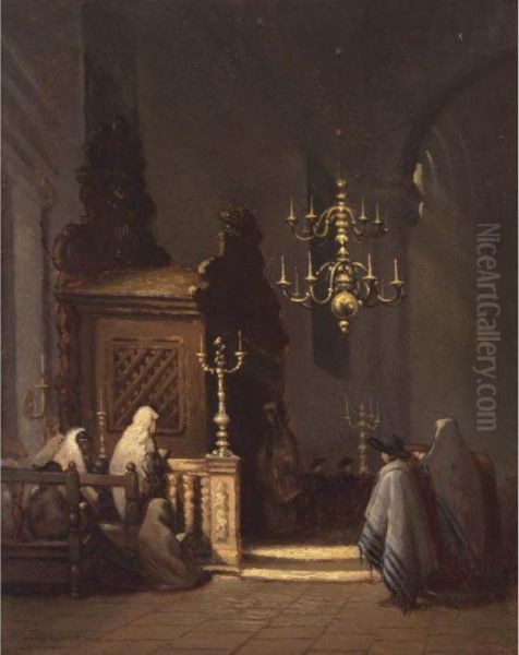 Synagogue Interior Oil Painting by Johannes Bosboom