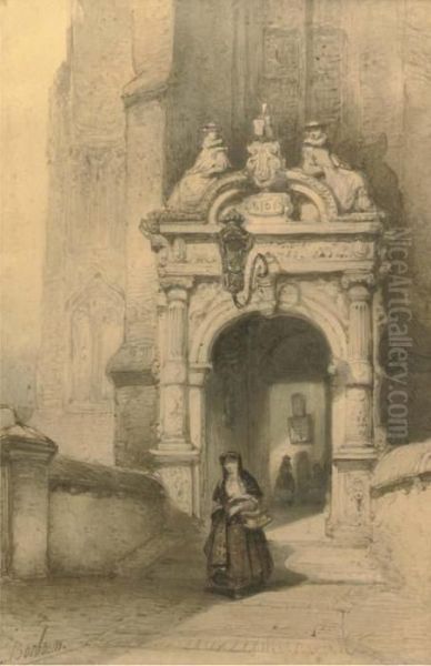 Poortje Van Het Oude Vrouwenhuis, Hoorn: By The Archway Oil Painting by Johannes Bosboom