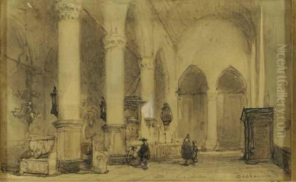 In De Kerk Te Edam: A Church Interior Oil Painting by Johannes Bosboom