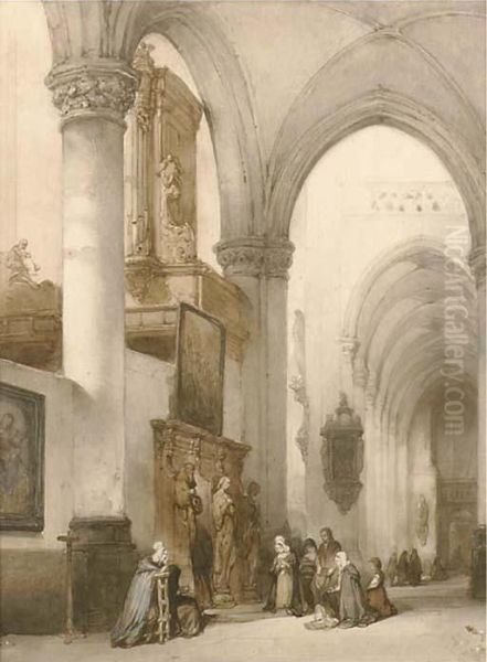 Figures In A Church Interior Oil Painting by Johannes Bosboom