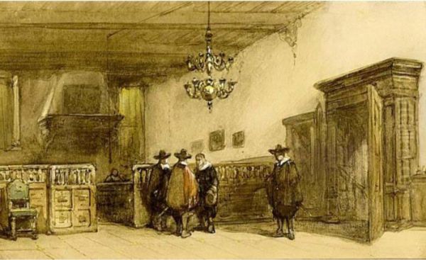 Interior Of The Townhall, Hattem Oil Painting by Johannes Bosboom