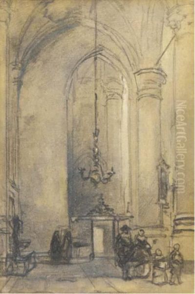 Figures In A Church Oil Painting by Johannes Bosboom