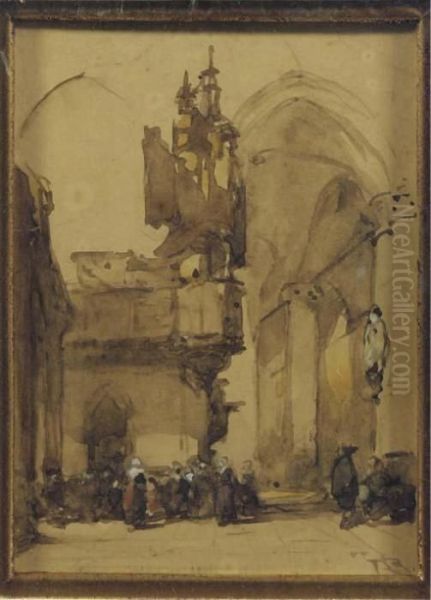 Figures In The Nieuwe Kerk, Amsterdam Oil Painting by Johannes Bosboom