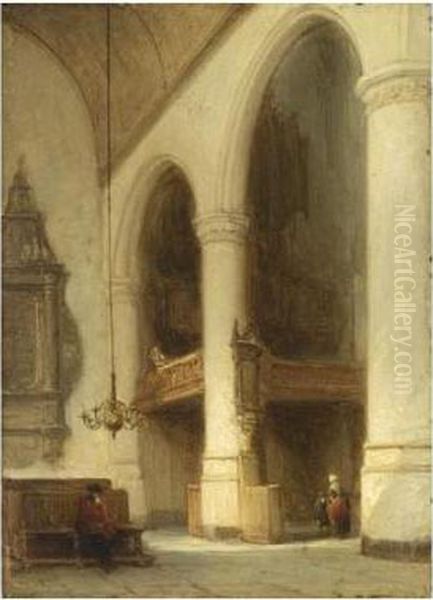 Figures In A Church Interior Oil Painting by Johannes Bosboom