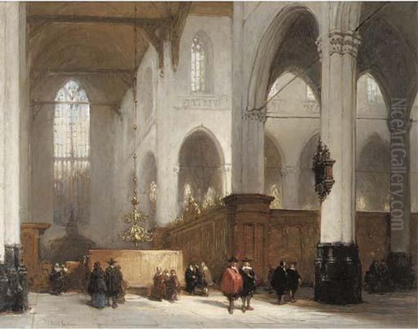 A Luminous Church Interior Oil Painting by Johannes Bosboom