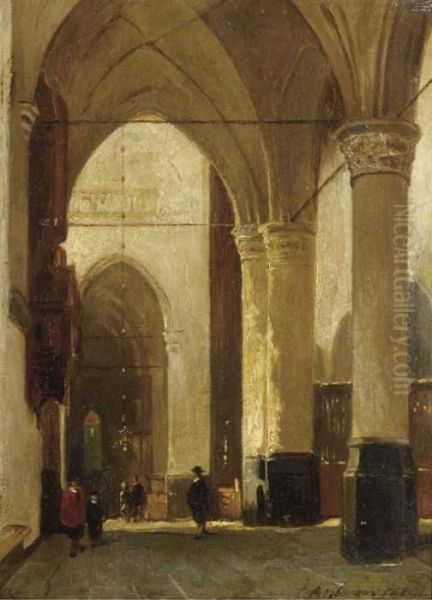 A Sunlit Church Interior Oil Painting by Johannes Bosboom