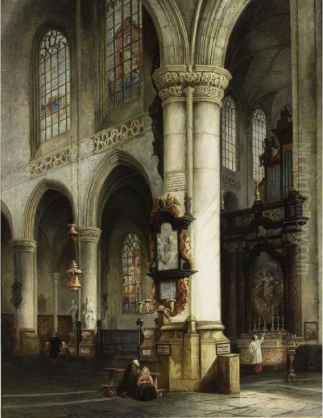 The Interior Of The Saint Jacob Church, Antwerp Oil Painting by Johannes Bosboom