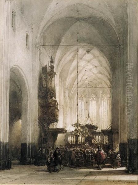 A Service In The Church Of Hattem Oil Painting by Johannes Bosboom