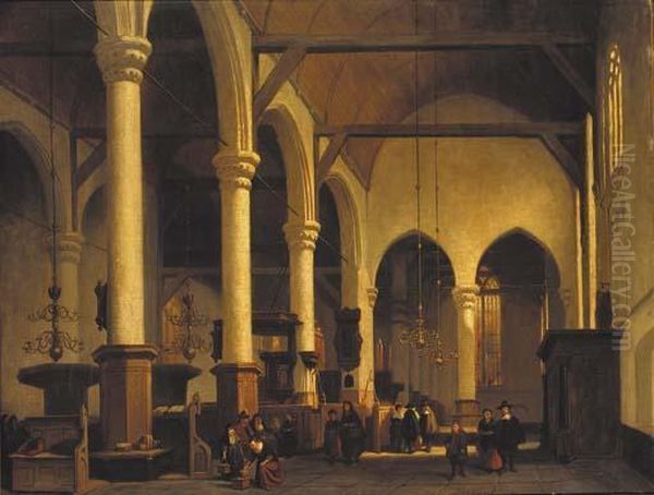 The Interior Of A Dutch Church Oil Painting by Johannes Bosboom