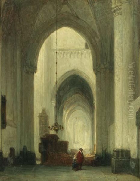 A Church Interior Oil Painting by Johannes Bosboom