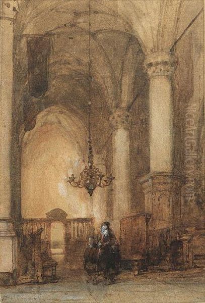 Figures In A Church Interior Oil Painting by Johannes Bosboom