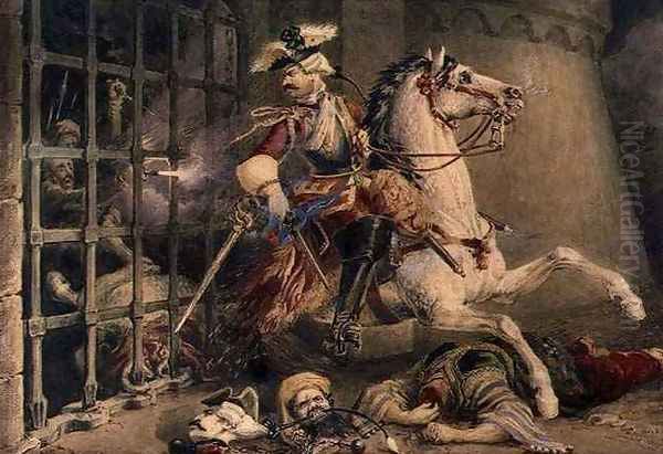 The Cavalry Officer Escaping from Turks Oil Painting by William Heath